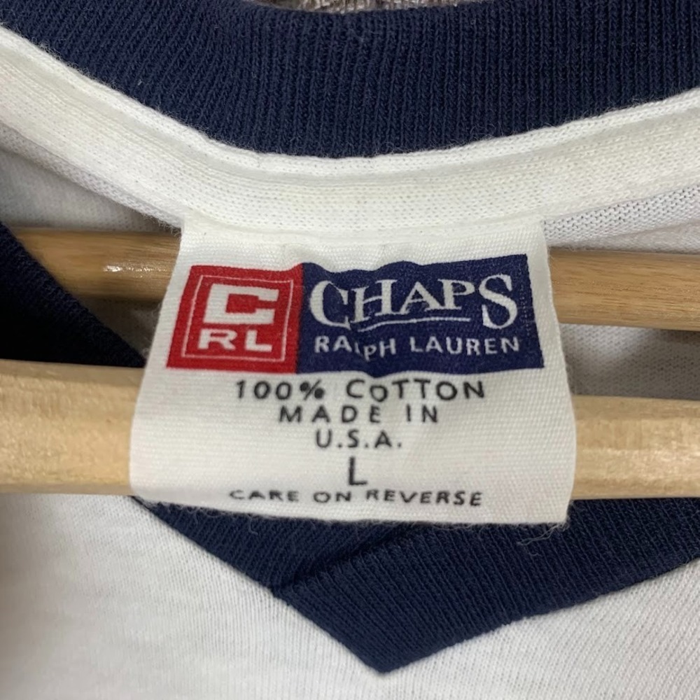 Chaps Ralph Lauren V Neck T Shirt Top White Mens Large Made in‎ USA 100% Cotton - Picture 3 of 8